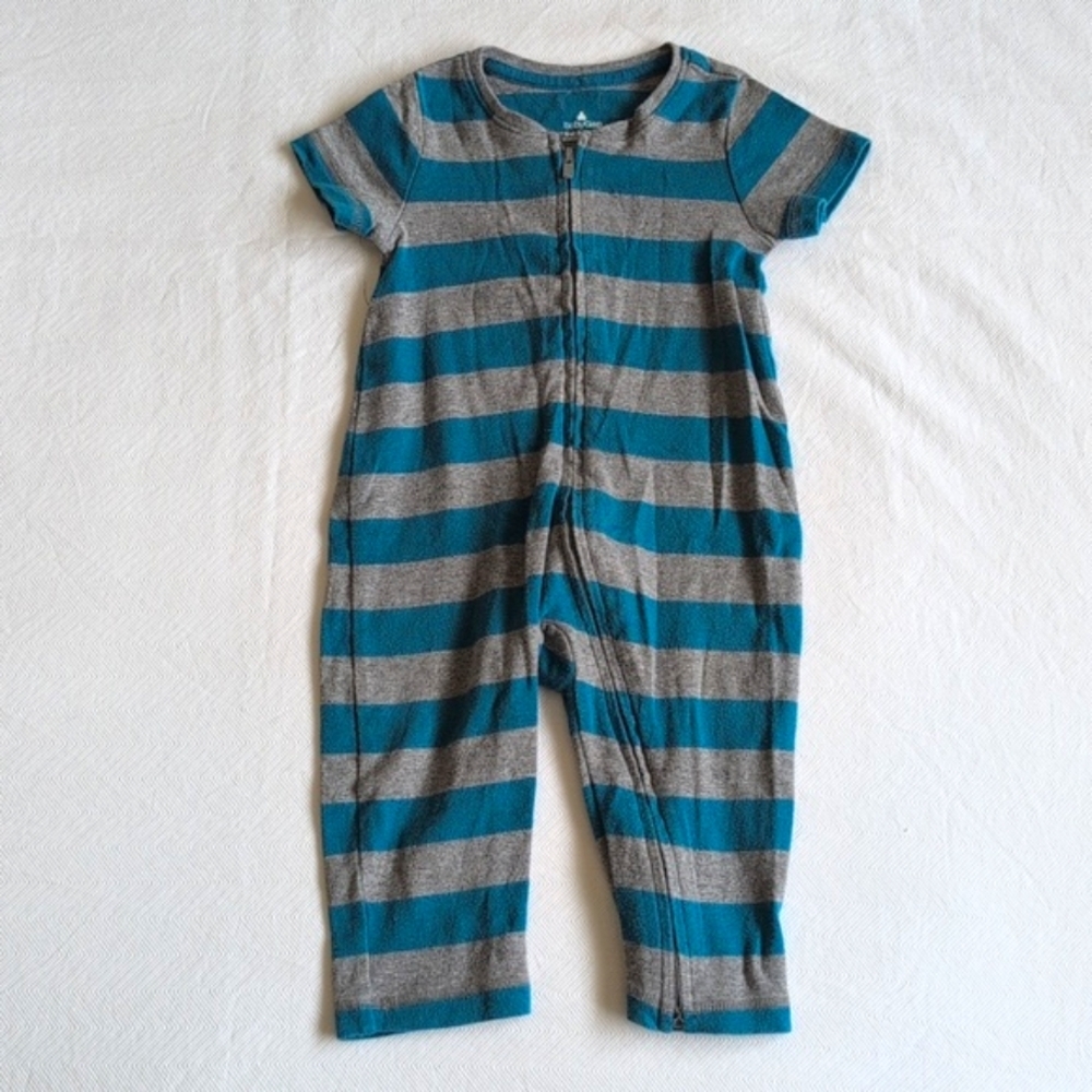 babyGap blue & gray striped cotton zipper jumpsuit 6-12 months baby boy